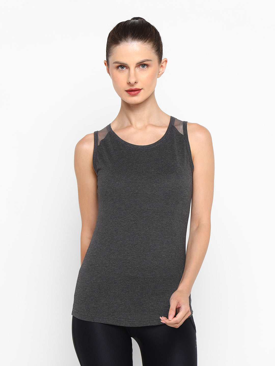 Ap'pulse Women's Short Sleeve Round Neck Shoulder Mesh Tshirt