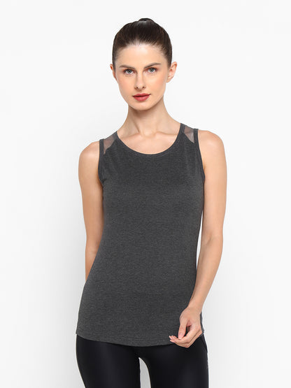Ap'pulse Women's Short Sleeve Round Neck Shoulder Mesh Tshirt