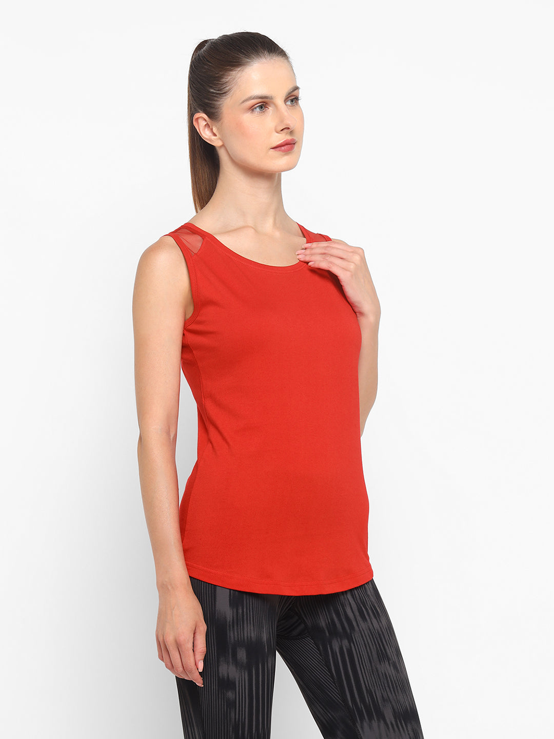 Ap'pulse Women's Short Sleeve Round Neck Shoulder Mesh Tshirt