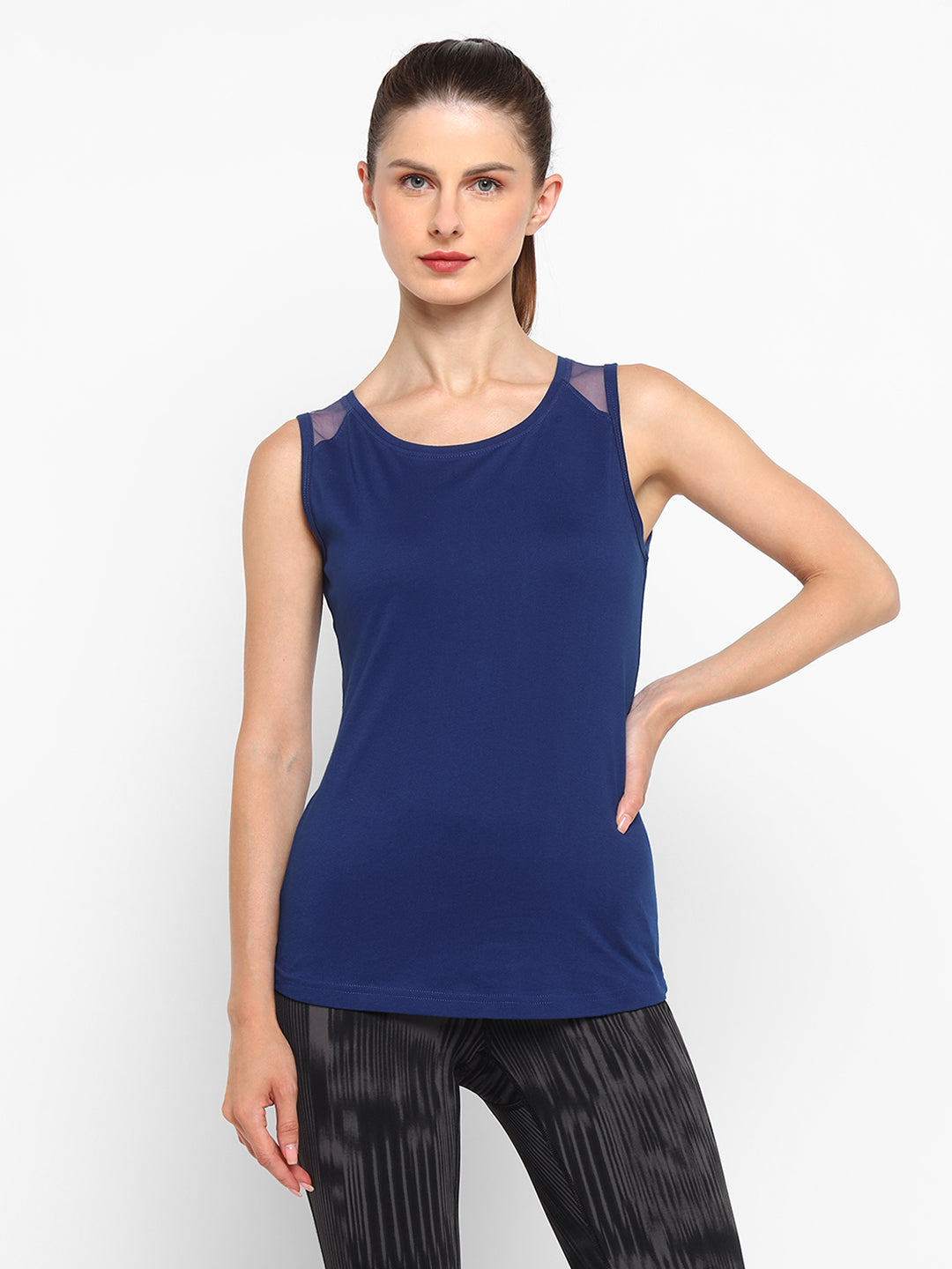 Ap'pulse Women's Short Sleeve Round Neck Shoulder Mesh Tshirt