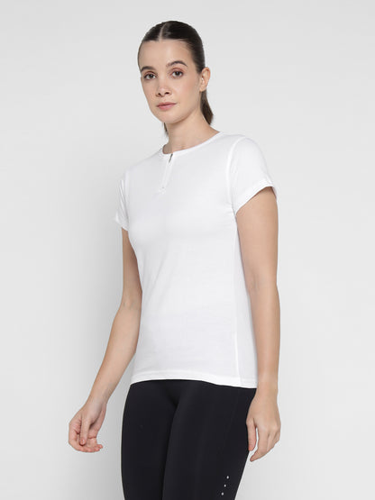 Appulse Women's Short Sleeve Round Neck Zipper T-Shirt | Women | Premium Cotton | Activewear | Athleisure