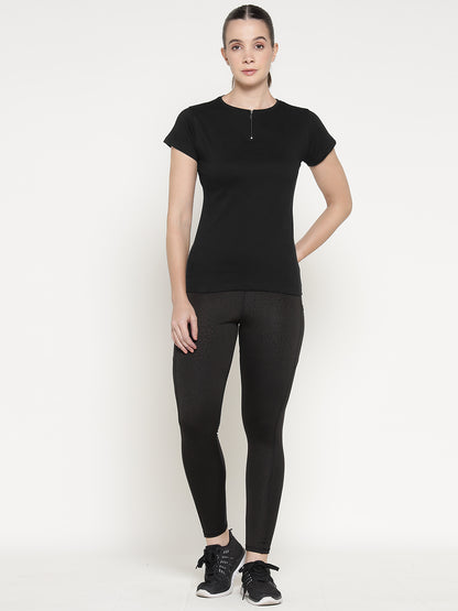 Appulse Women's Short Sleeve Round Neck Zipper T-Shirt | Women | Premium Cotton | Activewear | Athleisure