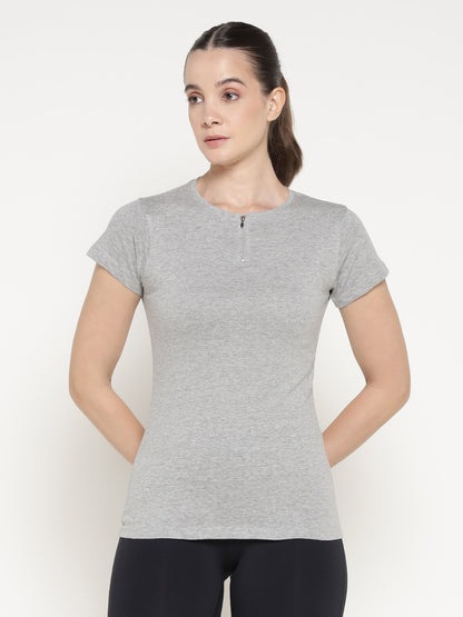 Appulse Women's Short Sleeve Round Neck Zipper T-Shirt | Women | Premium Cotton | Activewear | Athleisure