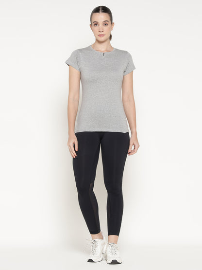 Appulse Women's Short Sleeve Round Neck Zipper T-Shirt | Women | Premium Cotton | Activewear | Athleisure