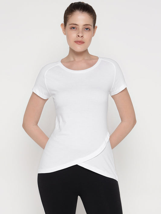 Appulse Women's Short Sleeve Round Neck Bottom Cross Over T-Shirt | Women | Premium Cotton | Activewear | Athleisure