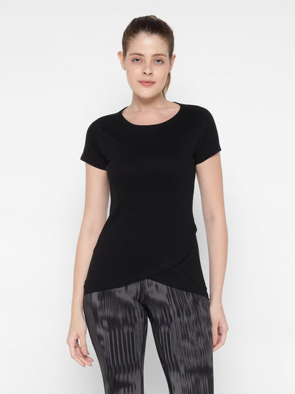 Appulse Women's Short Sleeve Round Neck Bottom Cross Over T-Shirt | Women | Premium Cotton | Activewear | Athleisure