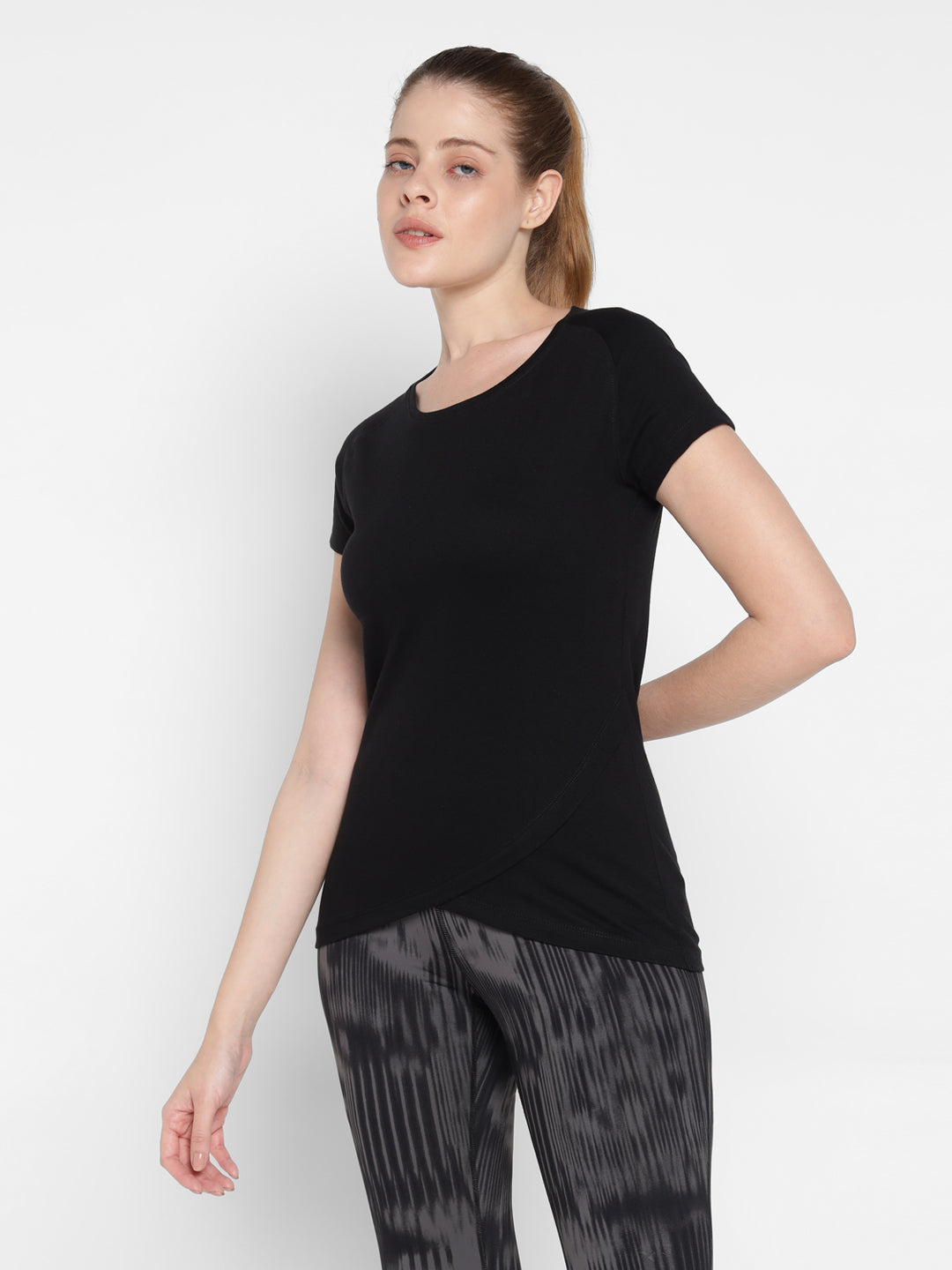 Appulse Women's Short Sleeve Round Neck Bottom Cross Over T-Shirt | Women | Premium Cotton | Activewear | Athleisure