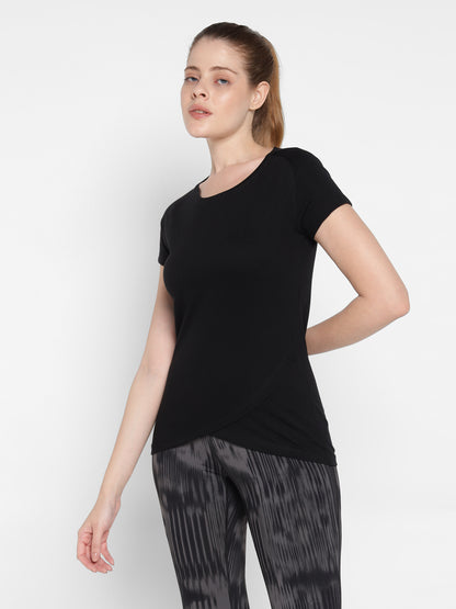 Appulse Women's Short Sleeve Round Neck Bottom Cross Over T-Shirt | Women | Premium Cotton | Activewear | Athleisure