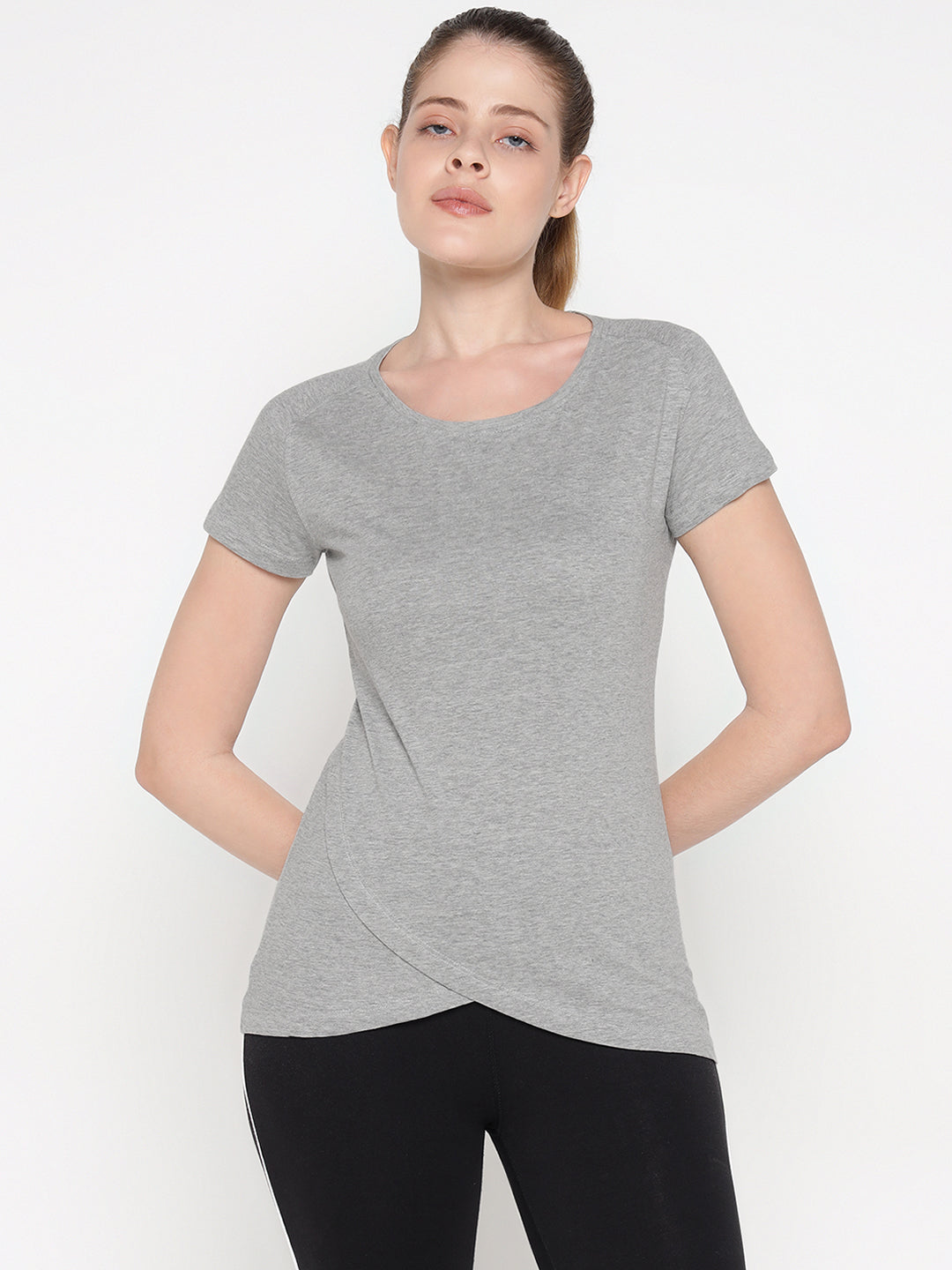 Appulse Women's Short Sleeve Round Neck Bottom Cross Over T-Shirt | Women | Premium Cotton | Activewear | Athleisure