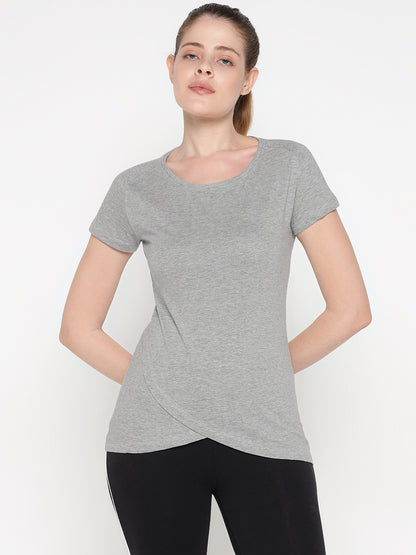 Appulse Women's Short Sleeve Round Neck Bottom Cross Over T-Shirt | Women | Premium Cotton | Activewear | Athleisure