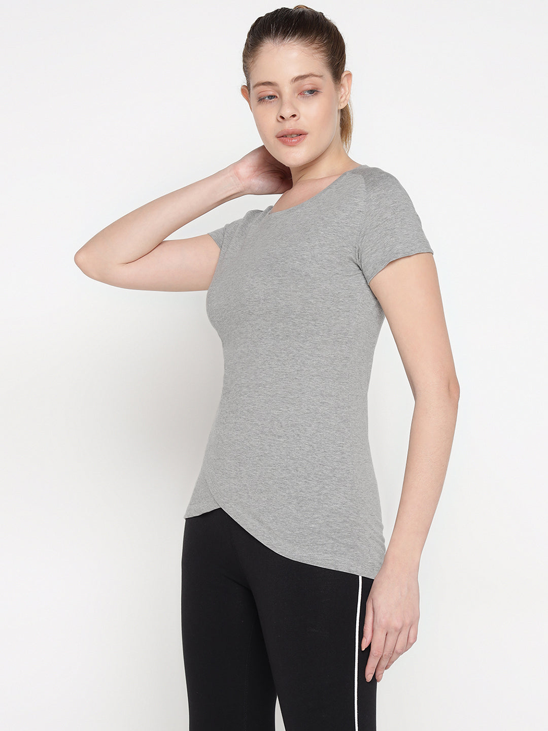 Appulse Women's Short Sleeve Round Neck Bottom Cross Over T-Shirt | Women | Premium Cotton | Activewear | Athleisure