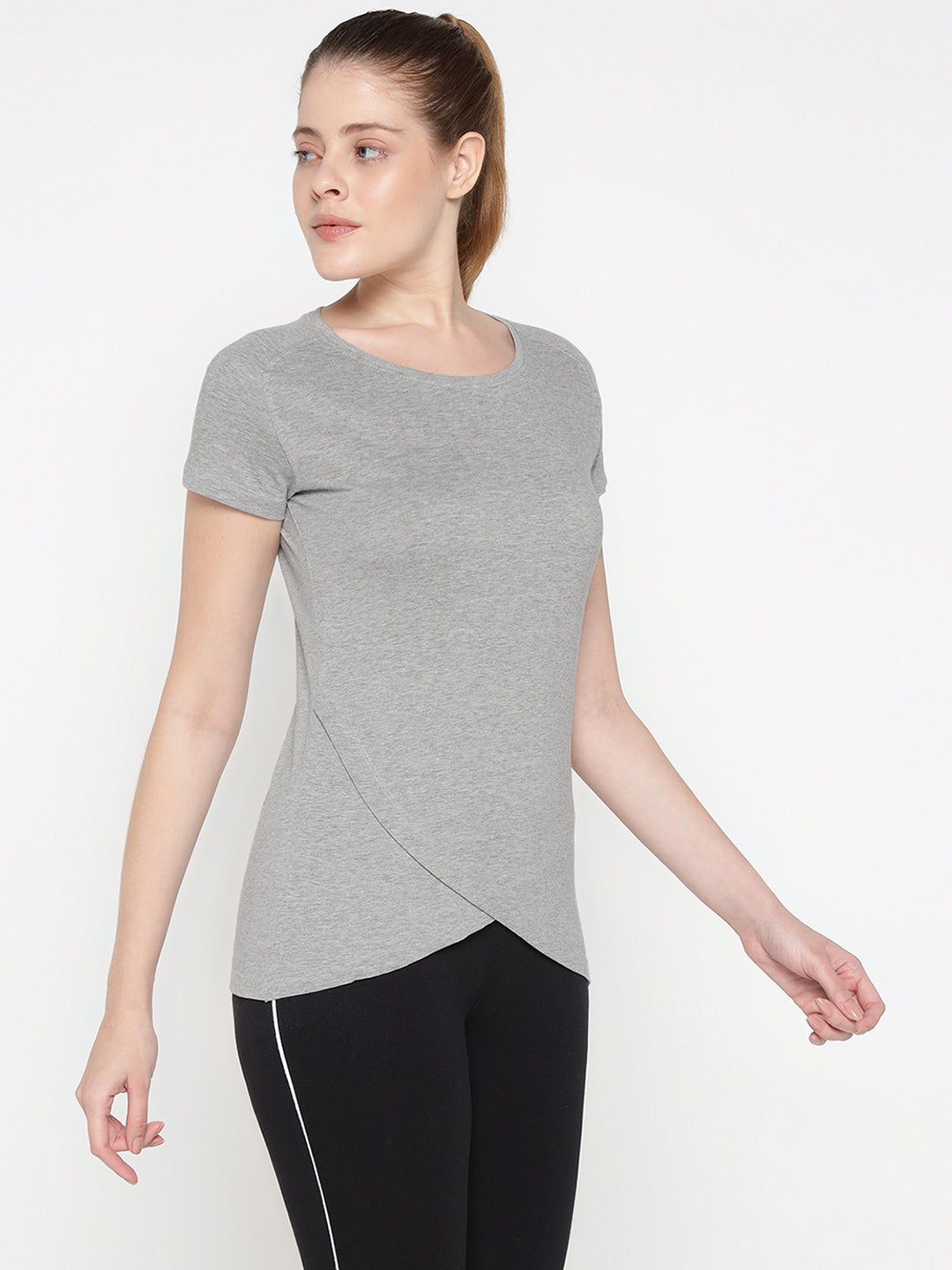 Appulse Women's Short Sleeve Round Neck Bottom Cross Over T-Shirt | Women | Premium Cotton | Activewear | Athleisure