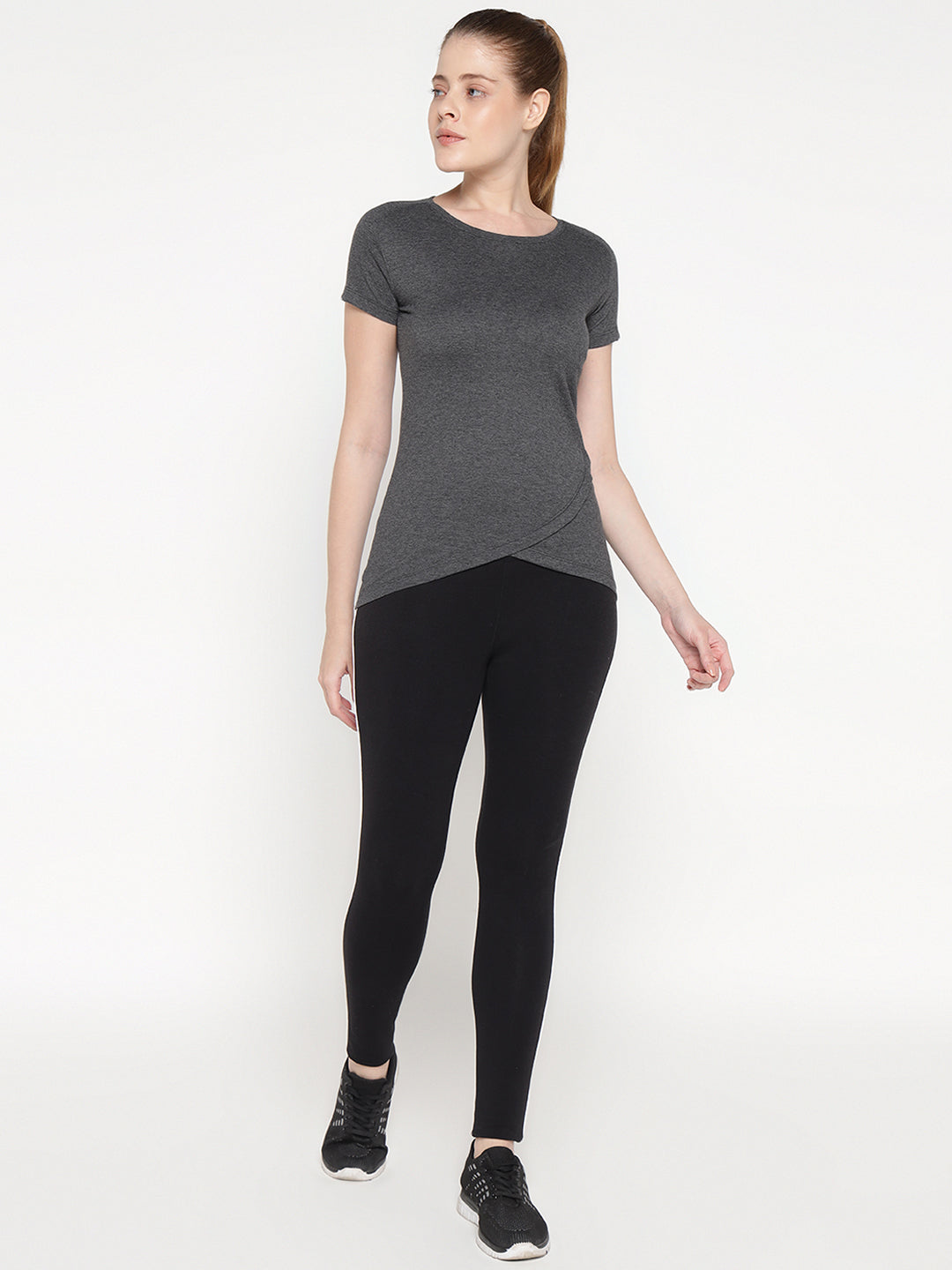 Appulse Women's Short Sleeve Round Neck Bottom Cross Over T-Shirt | Women | Premium Cotton | Activewear | Athleisure