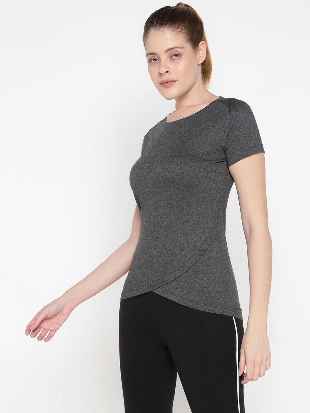Appulse Women's Short Sleeve Round Neck Bottom Cross Over T-Shirt | Women | Premium Cotton | Activewear | Athleisure