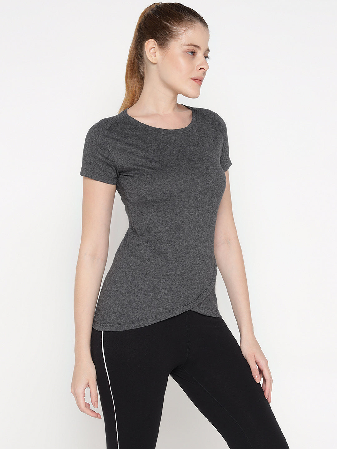 Appulse Women's Short Sleeve Round Neck Bottom Cross Over T-Shirt | Women | Premium Cotton | Activewear | Athleisure