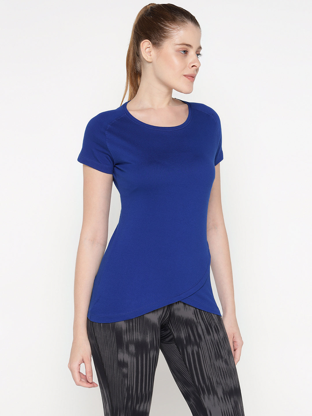 Ap'pulse Women's Short Sleeve Round Neck Bottom Cross Over Tshirt