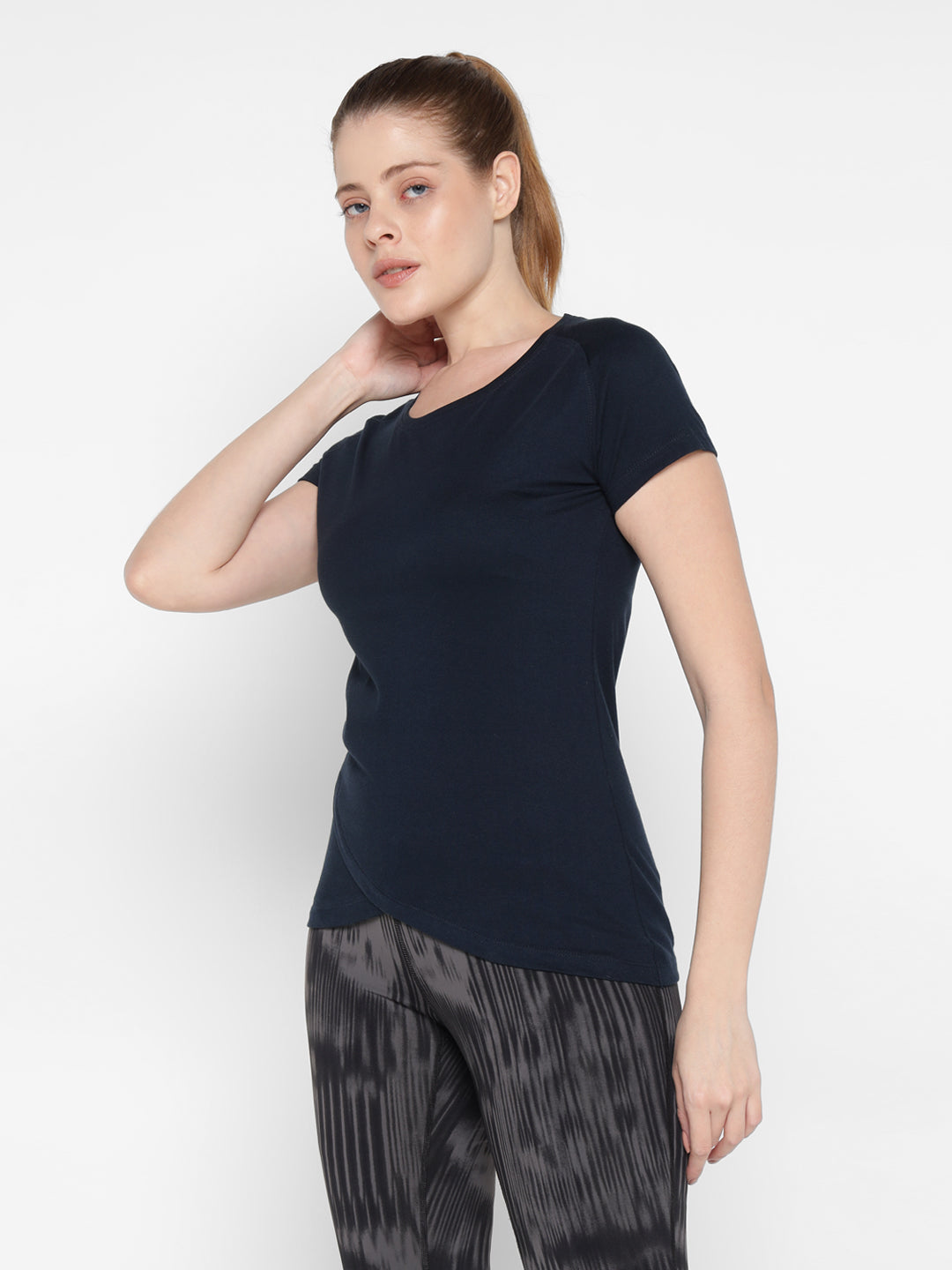 Ap'pulse Women's Short Sleeve Round Neck Bottom Cross Over Tshirt