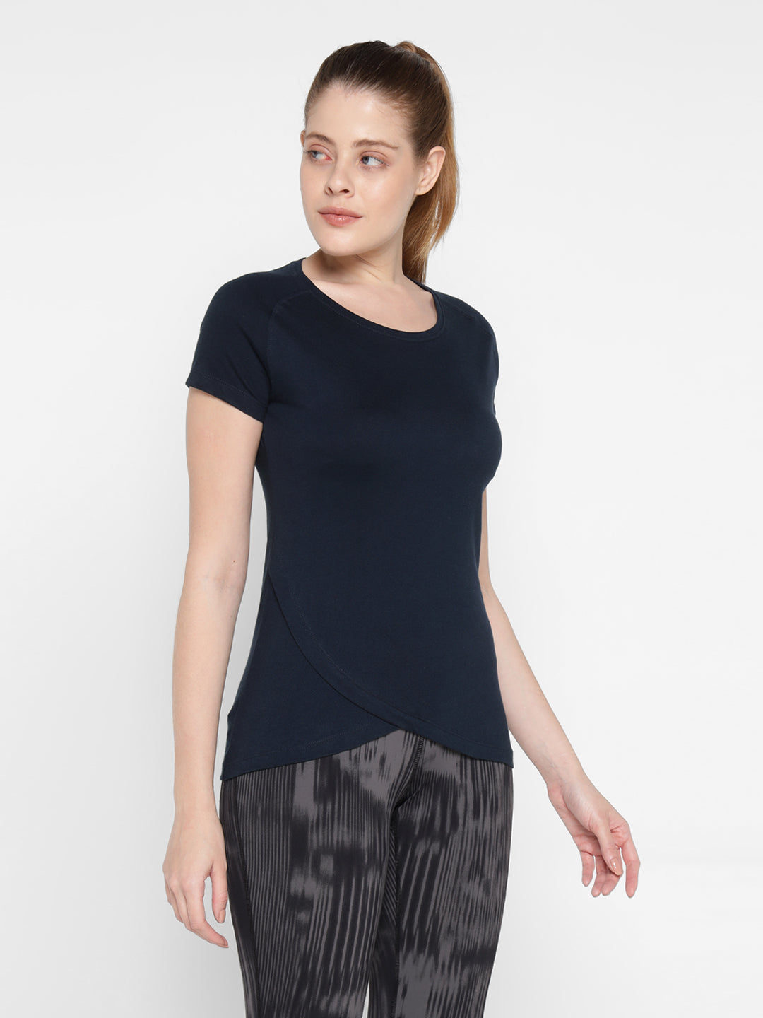 Ap'pulse Women's Short Sleeve Round Neck Bottom Cross Over Tshirt