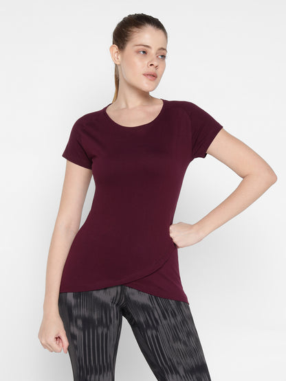 Appulse Women's Short Sleeve Round Neck Bottom Cross Over T-Shirt | Women | Premium Cotton | Activewear | Athleisure