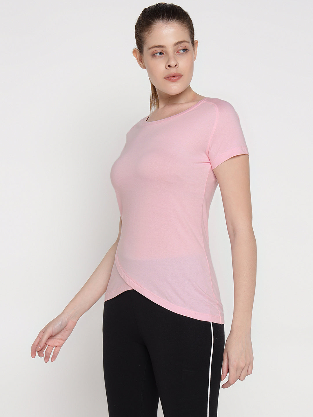 Ap'pulse Women's Short Sleeve Round Neck Bottom Cross Over Tshirt