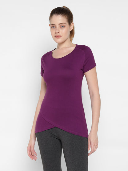 Appulse Women's Short Sleeve Round Neck Bottom Cross Over T-Shirt | Women | Premium Cotton | Activewear | Athleisure