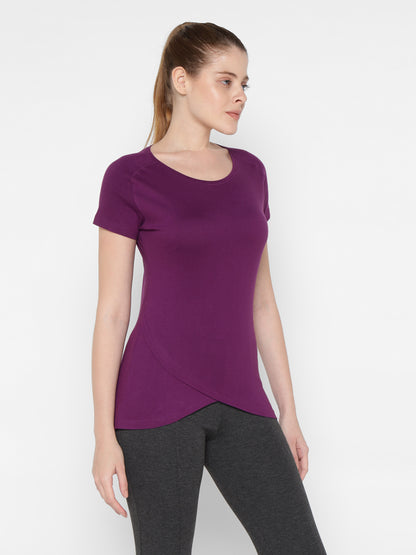 Appulse Women's Short Sleeve Round Neck Bottom Cross Over T-Shirt | Women | Premium Cotton | Activewear | Athleisure