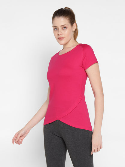 Appulse Women's Short Sleeve Round Neck Bottom Cross Over T-Shirt | Women | Premium Cotton | Activewear | Athleisure