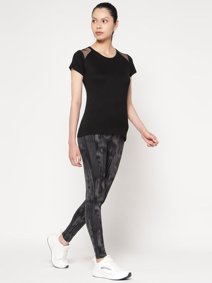 Appulse Women's Short Sleeve Round Neck Shoulder Mesh T-Shirt | Women | Premium Cotton | Activewear | Athleisure