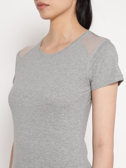 Appulse Women's Short Sleeve Round Neck Shoulder Mesh T-Shirt | Women | Premium Cotton | Activewear | Athleisure