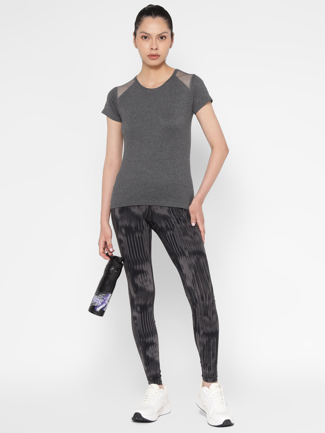 Ap'pulse Women's Short Sleeve Round Neck Shoulder Mesh Tshirt