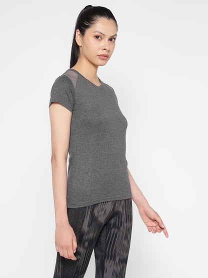 Appulse Women's Short Sleeve Round Neck Shoulder Mesh T-Shirt | Women | Premium Cotton | Activewear | Athleisure