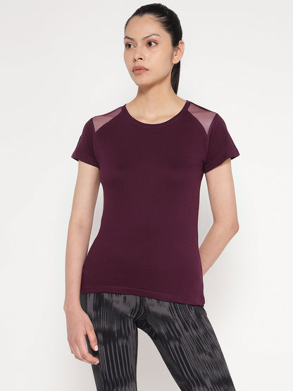 Appulse Women's Short Sleeve Round Neck Shoulder Mesh T-Shirt | Women | Premium Cotton | Activewear | Athleisure