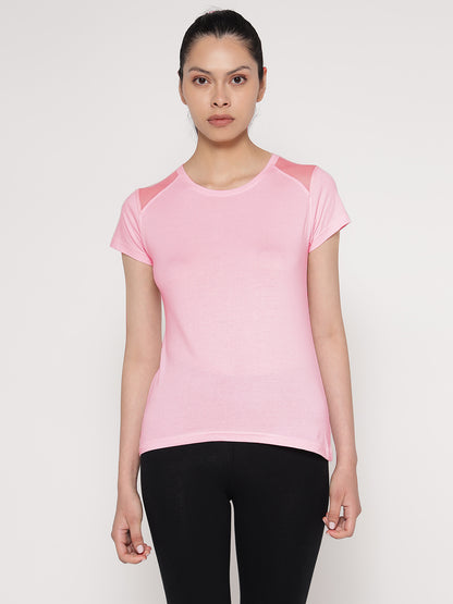 Appulse Women's Short Sleeve Round Neck Shoulder Mesh T-Shirt | Women | Premium Cotton | Activewear | Athleisure