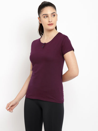 Appulse Women's Short Sleeve Henley T-Shirt | Women | Premium Cotton | Activewear | Athleisure