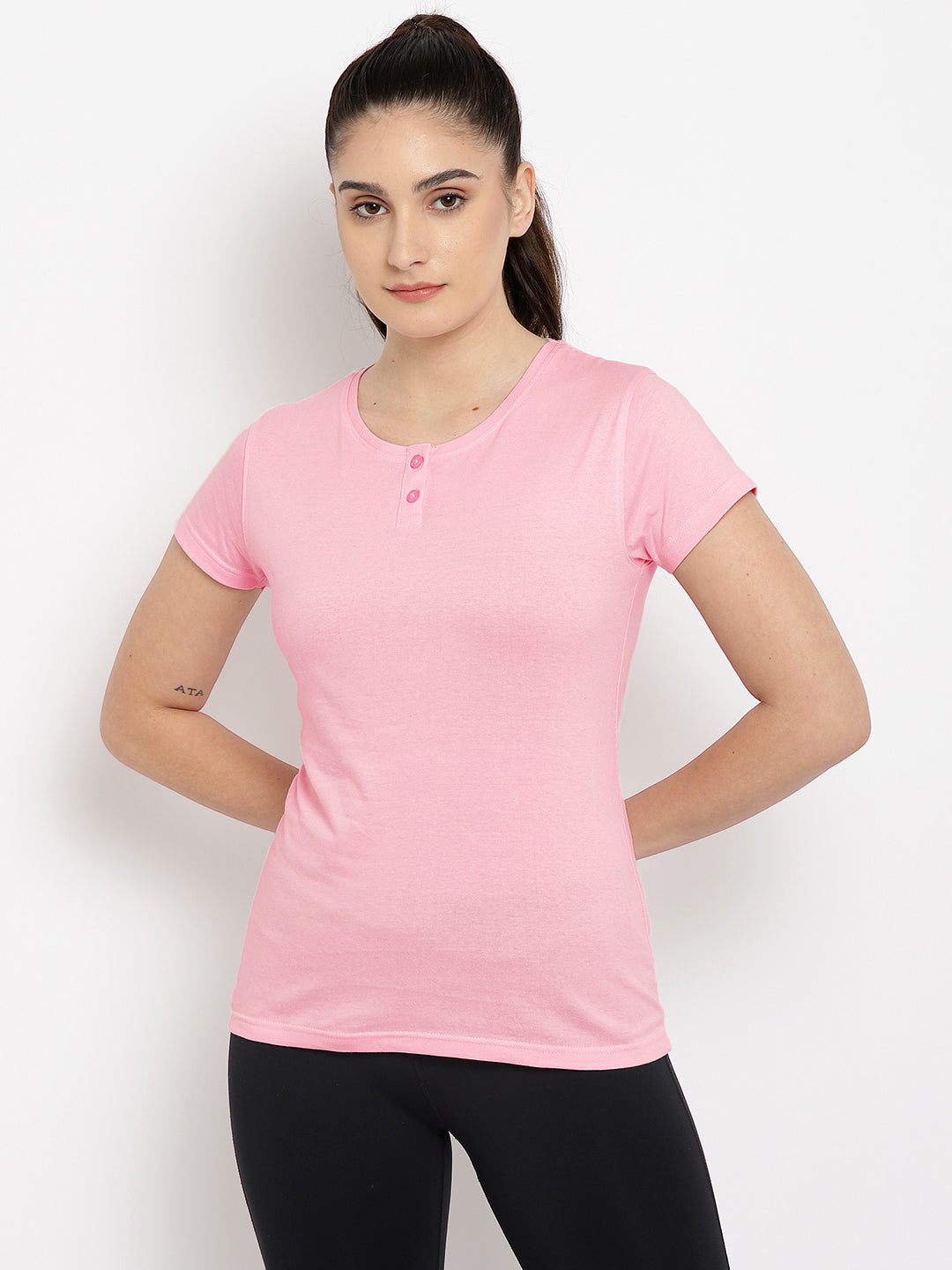 Appulse Women's Short Sleeve Henley T-Shirt | Women | Premium Cotton | Activewear | Athleisure
