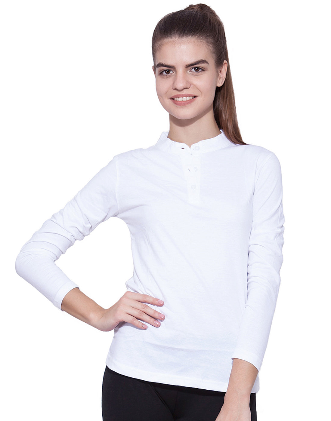 Appulse Women's Long Sleeve Mandarin Polo T-Shirt | Women | Premium Cotton | Activewear | Athleisure
