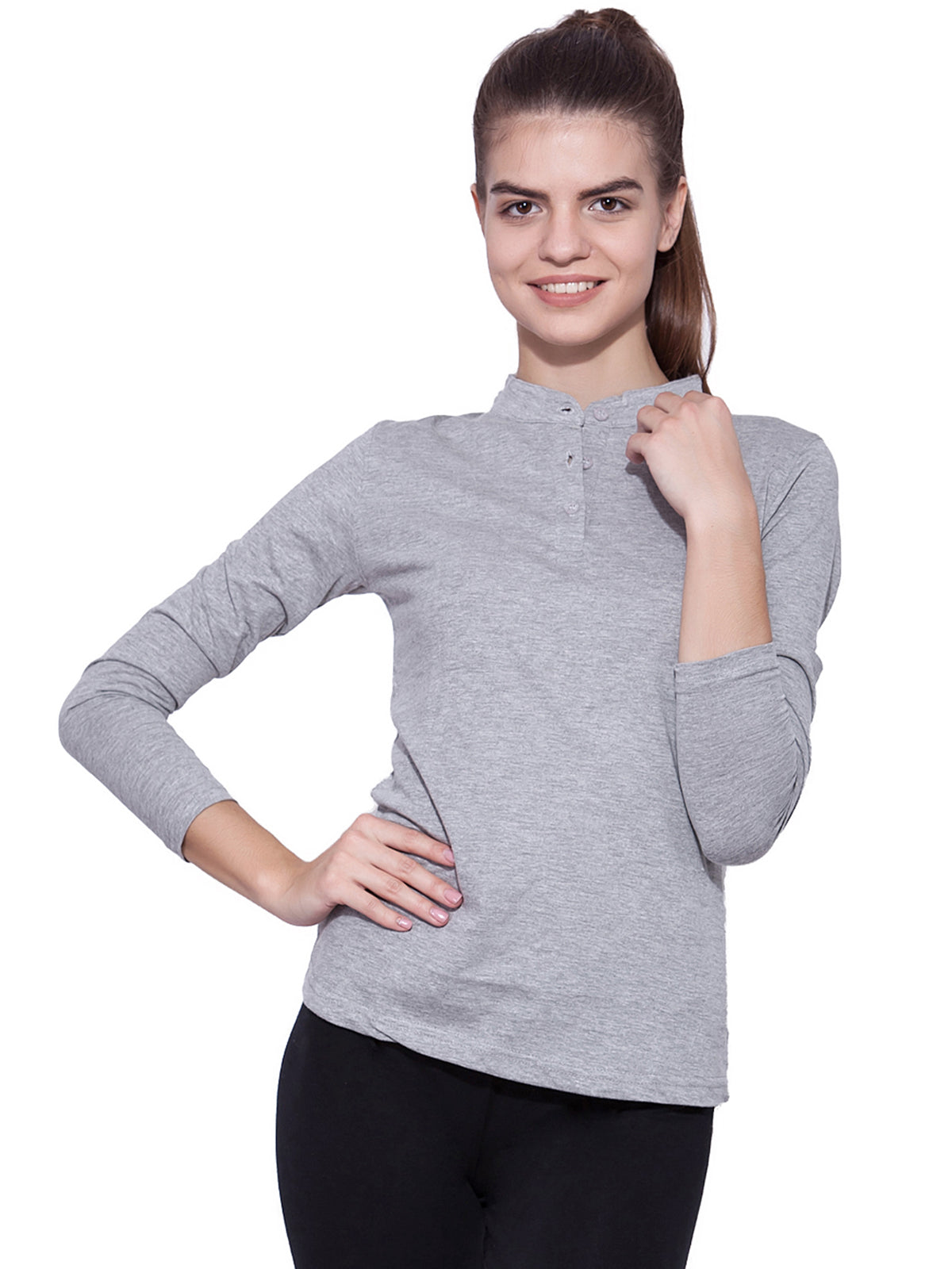 Appulse Women's Long Sleeve Mandarin Polo T-Shirt | Women | Premium Cotton | Activewear | Athleisure