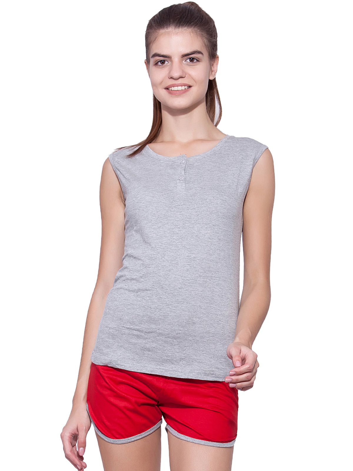 Appulse Women's Sleeveless Henley T-Shirt | Women | Premium Cotton | Activewear | Athleisure