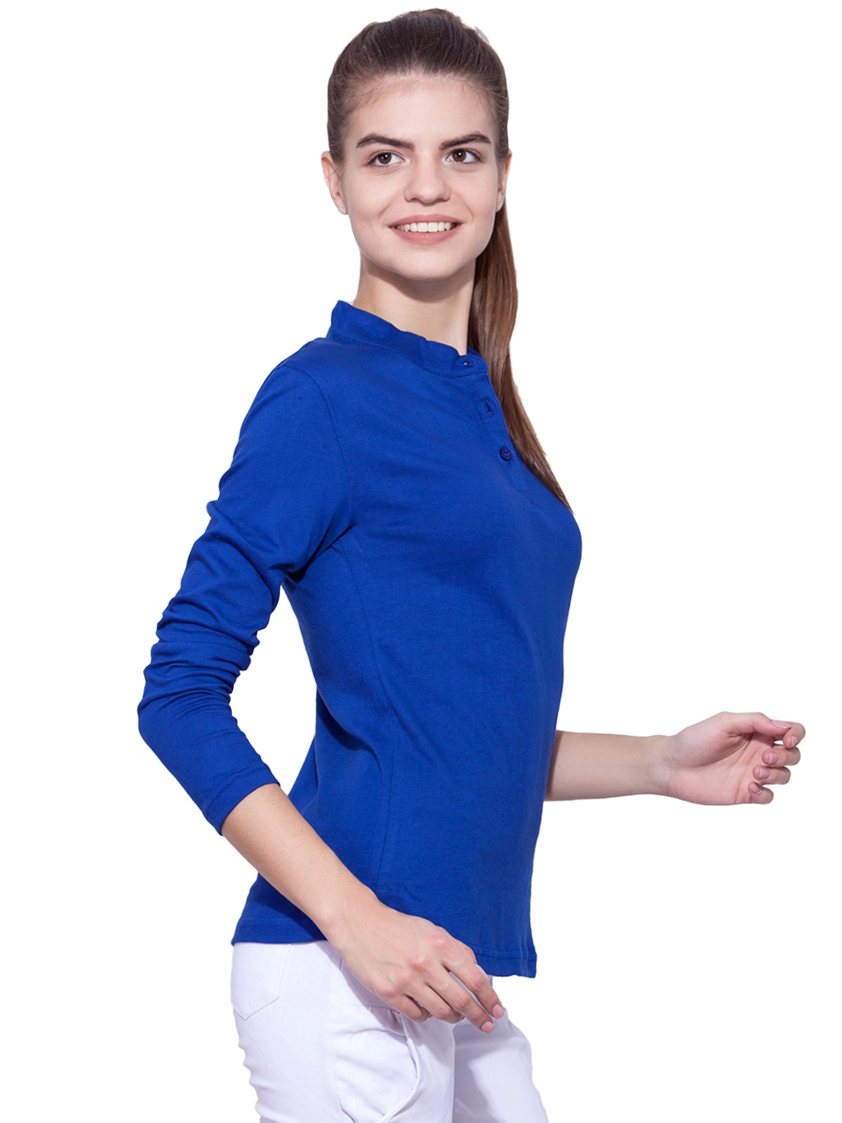 Appulse Women's Long Sleeve Mandarin Polo T-Shirt | Women | Premium Cotton | Activewear | Athleisure