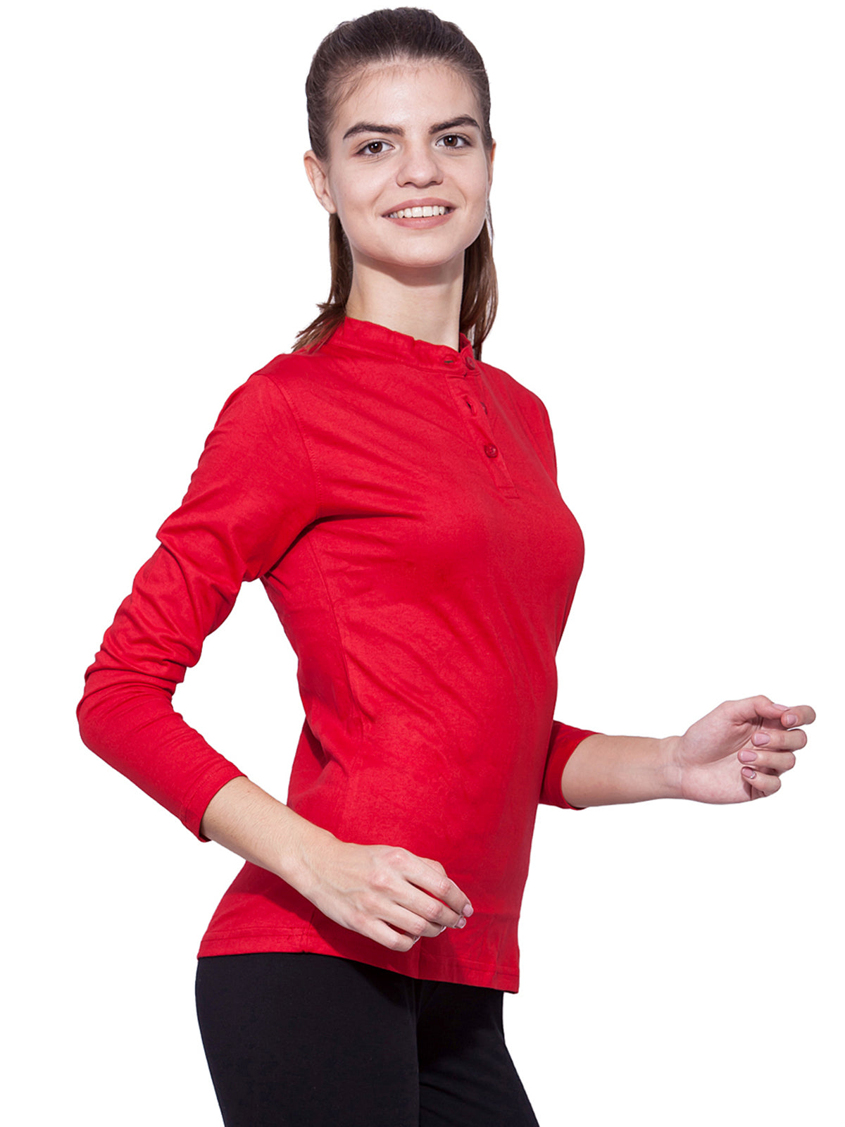 Appulse Women's Long Sleeve Mandarin Polo T-Shirt | Women | Premium Cotton | Activewear | Athleisure