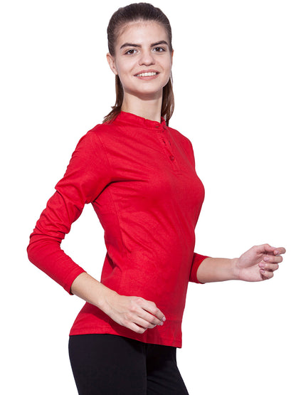 Appulse Women's Long Sleeve Mandarin Polo T-Shirt | Women | Premium Cotton | Activewear | Athleisure