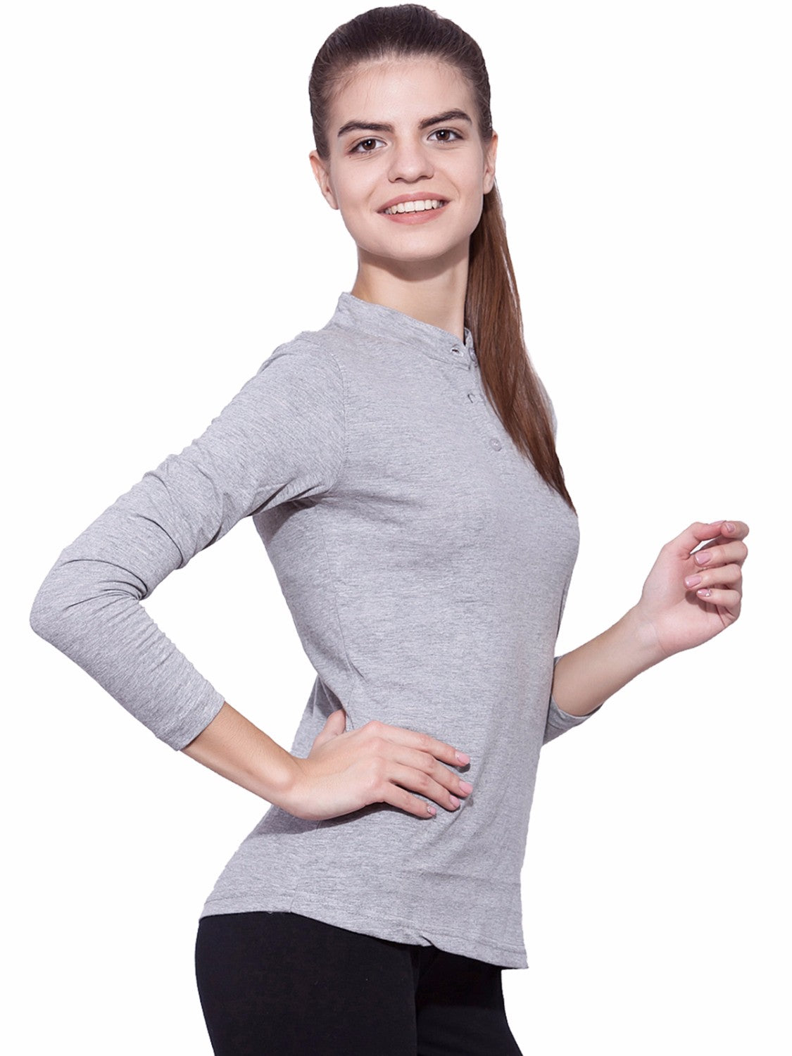 Appulse Women's Long Sleeve Mandarin Polo T-Shirt | Women | Premium Cotton | Activewear | Athleisure