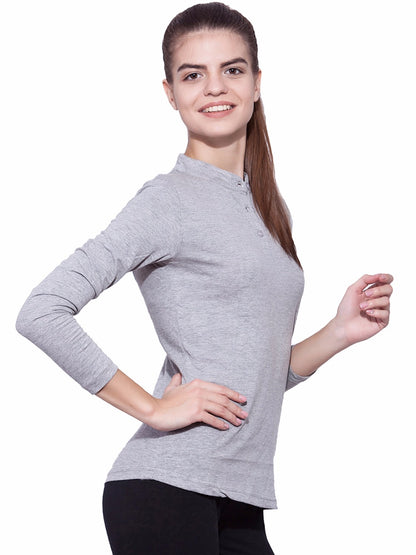 Appulse Women's Long Sleeve Mandarin Polo T-Shirt | Women | Premium Cotton | Activewear | Athleisure