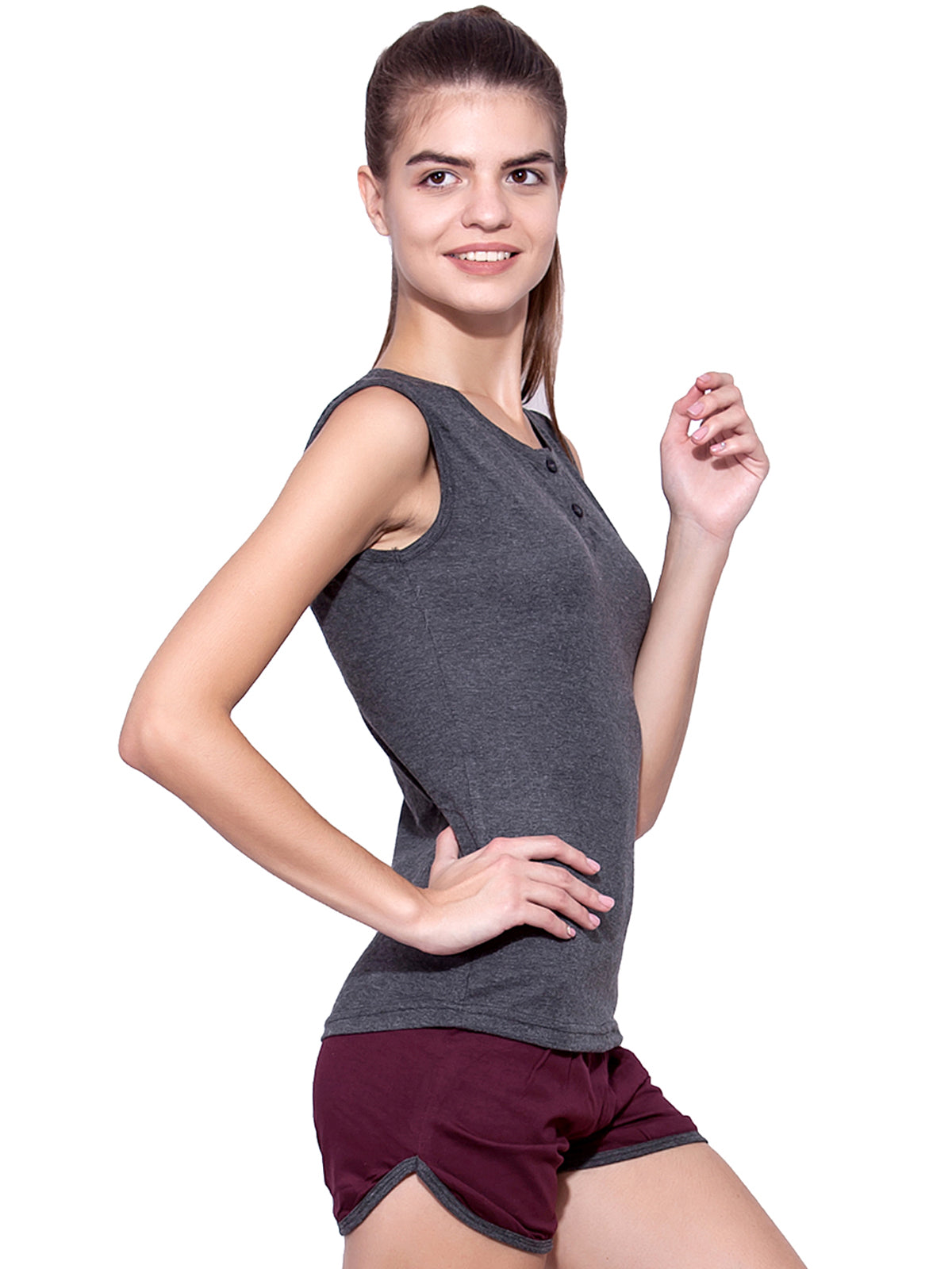 Appulse Women's Sleeveless Henley T-Shirt | Women | Premium Cotton | Activewear | Athleisure