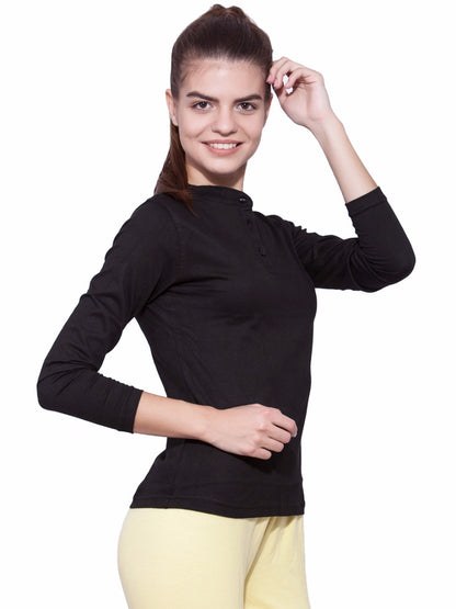 Appulse Women's Long Sleeve Mandarin Polo T-Shirt | Women | Premium Cotton | Activewear | Athleisure