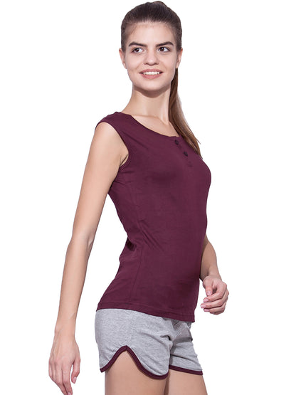 Appulse Women's Sleeveless Henley T-Shirt | Women | Premium Cotton | Activewear | Athleisure