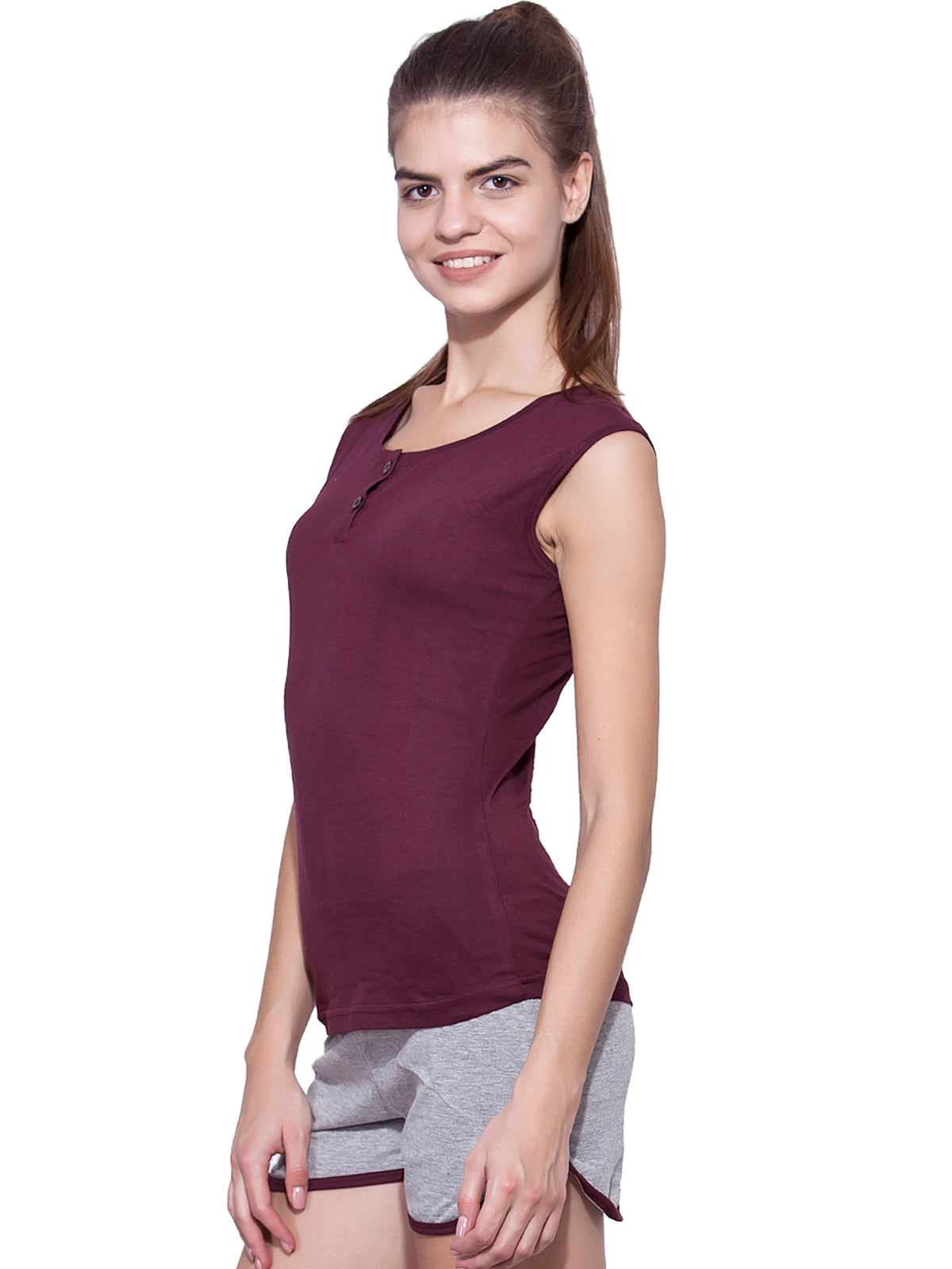 Appulse Women's Sleeveless Henley T-Shirt | Women | Premium Cotton | Activewear | Athleisure