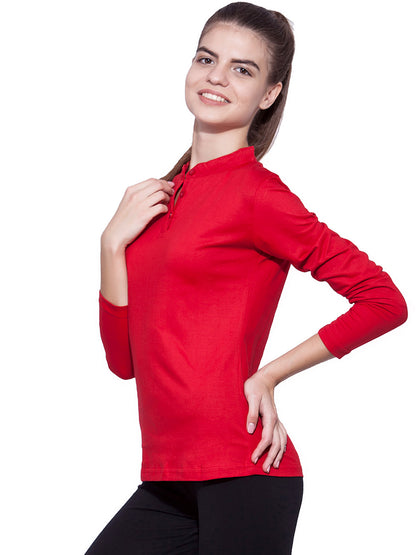 Appulse Women's Long Sleeve Mandarin Polo T-Shirt | Women | Premium Cotton | Activewear | Athleisure
