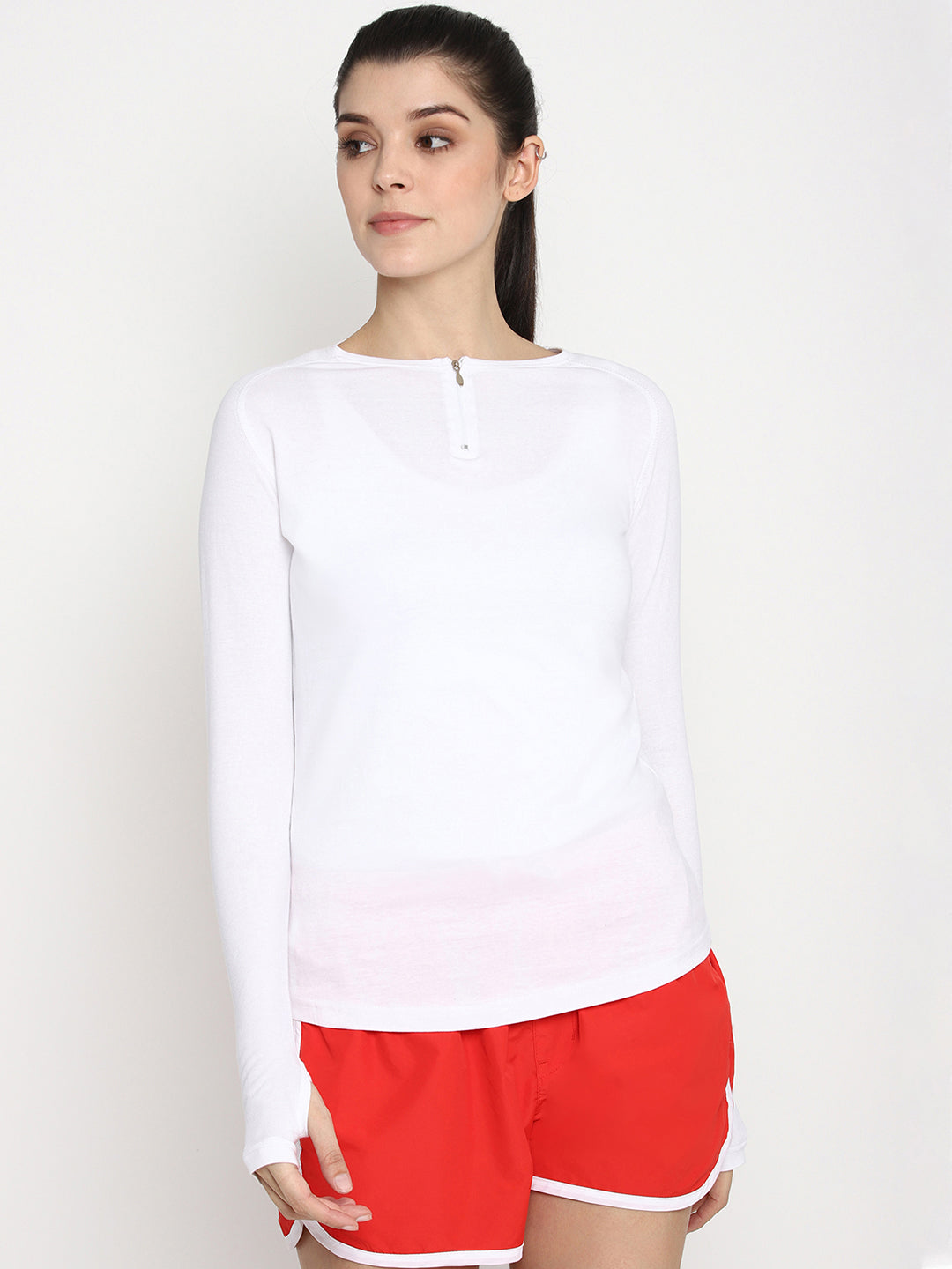 Appulse Women's Round Neck Zipper Long Sleeve T-Shirt | Women | Premium Cotton | Activewear | Athleisure