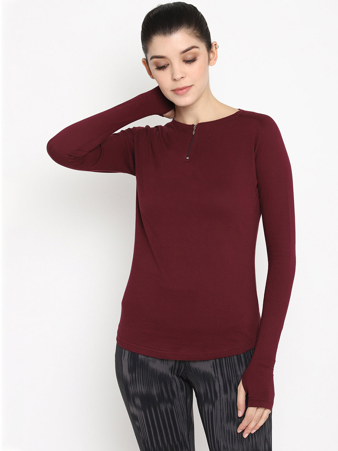 Appulse Women's Round Neck Zipper Long Sleeve T-Shirt | Women | Premium Cotton | Activewear | Athleisure